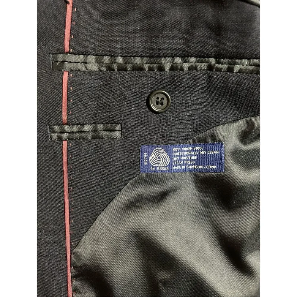 Alan Flusser Wool 2 Gold Button Blazer 44L Blue